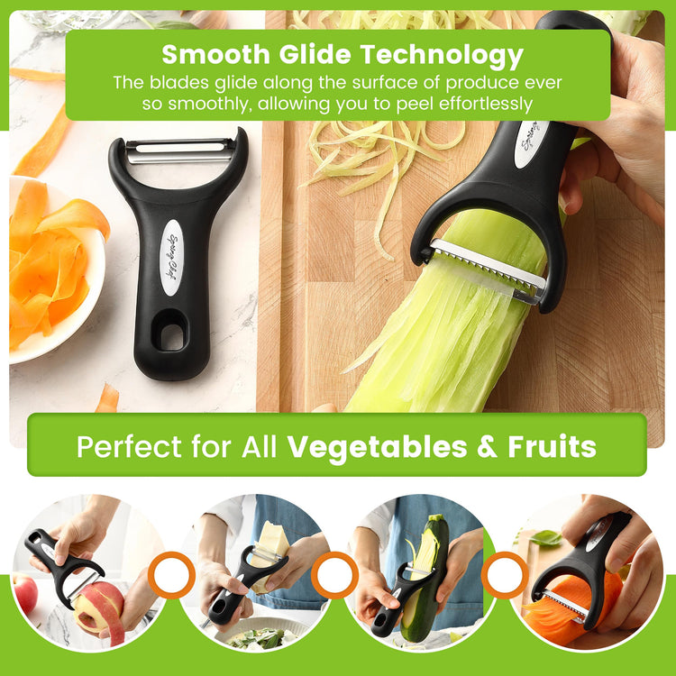 Premium Y & Vegetable Julienne Peeler Set for Kitchen with Stainless Steel Sharp Blades (2 Count)