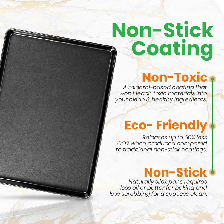 NutriChef 2-Piece XL Mega Cookie Sheet Baking Pans Set - 22" x 16" Extra Large Nonstick Carbon Steel Oven Baking Tray Pans, Stackable Bakeware, Black - NCLGBP16