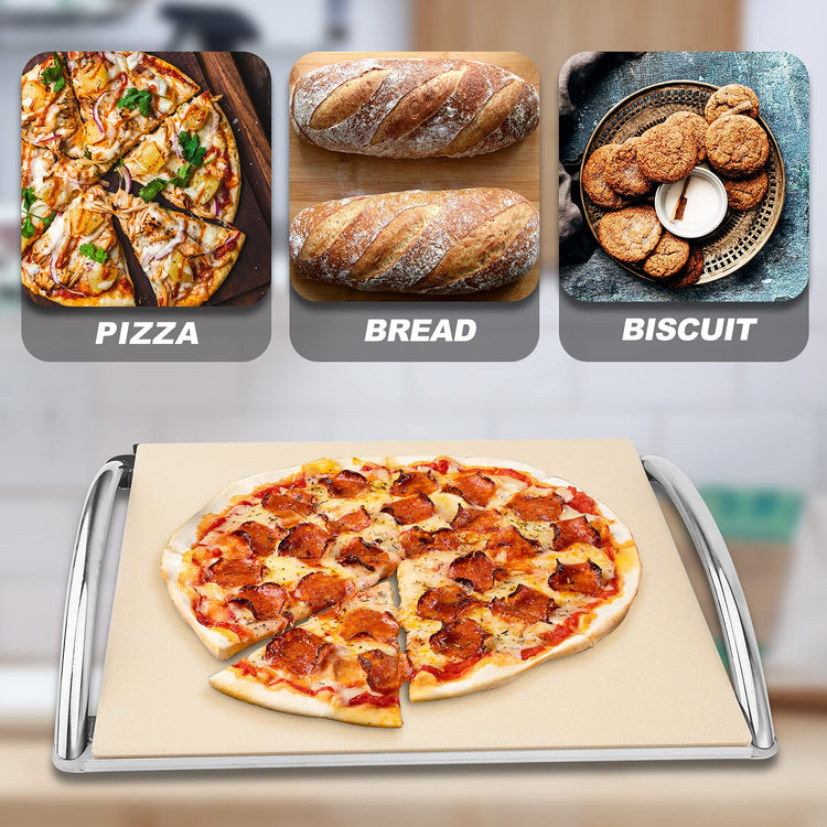 16" Cordierite Pizza Stone with Removable Stainless Steel Rack