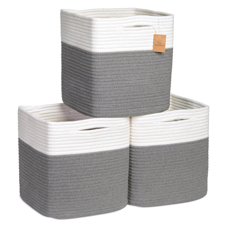 Storage Cubes 11 Inch Cotton Rope Woven Baskets for Organizing (3 Count)