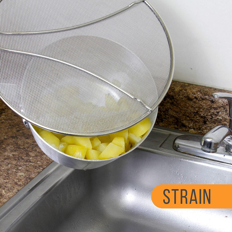 U.S. Kitchen Supply Stainless Steel Splatter Guard 13" Fine Mesh Cover, Grease & Oil, Splatter Screen for Frying Pan, Cooking Pots, with Resting Feet & Comfort Grip Handle