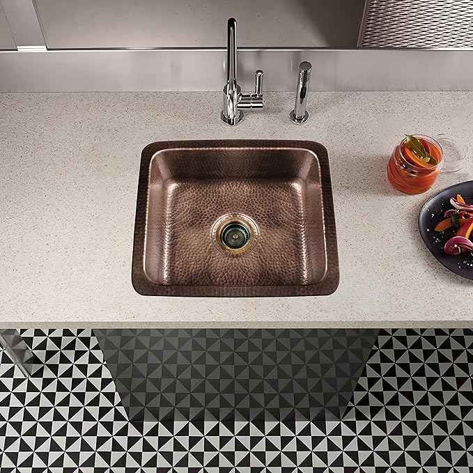 Monarch Abode Kitchen & Bar Sink – 17-inch Highball Dual Mount Drop in Kitchen Sink, Hand Hammered Pure Copper Sinks, Drop in Bar Sinks or Undermount, Deep Single Rectangular Bowl