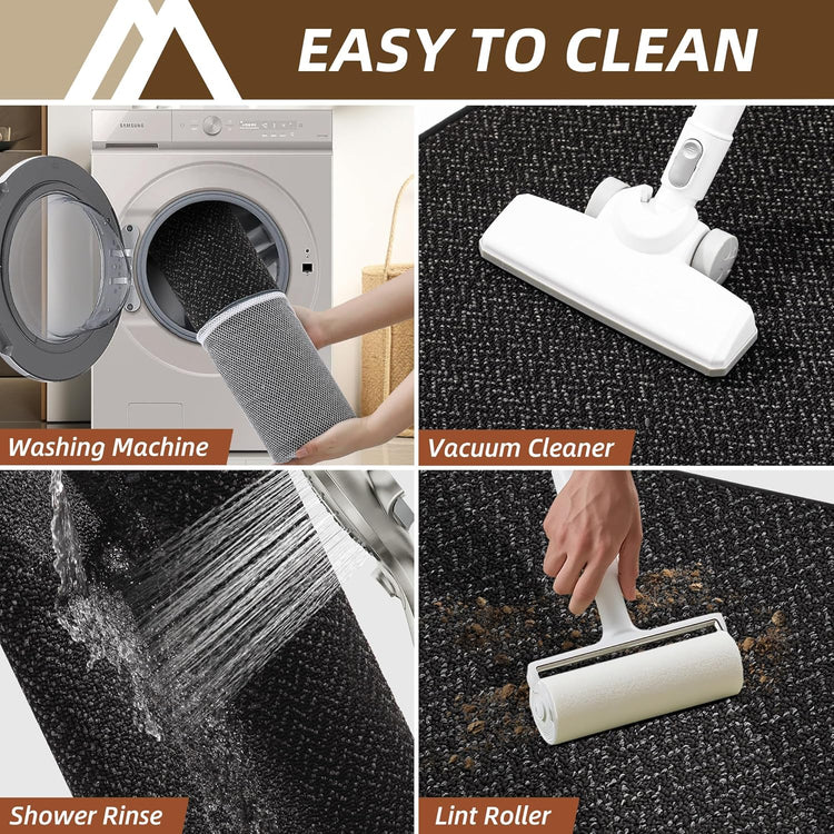 COSY HOMEER Kitchen Rugs Non Slip Washable 24"x36"+24"x60" Absorbent Kitchen Mats for Floor Stain Resistant Kitchen Runner Rug Sets of 2 Kitchen Floor Mats for Sink,Black