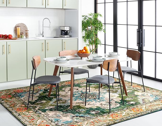 SAFAVIEH Monaco Collection Area Rug - 11' x 15', Forest Green & Light Blue, Non-Shedding & Easy to Clean, Distressed Medallion Design, Ideal for Living Room, Bedroom, Dining Space (MNC243F)