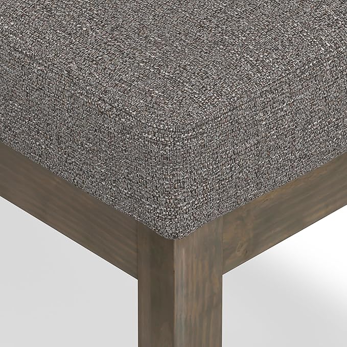 SIMPLIHOME Milltown Small Ottoman Bench - 27 inch Wide Upholstered Tweed Look Fabric Rectangle Footstool Ottoman in Pebble Grey, Contemporary Bench for Bedroom with Cushioned Seat, Assembled