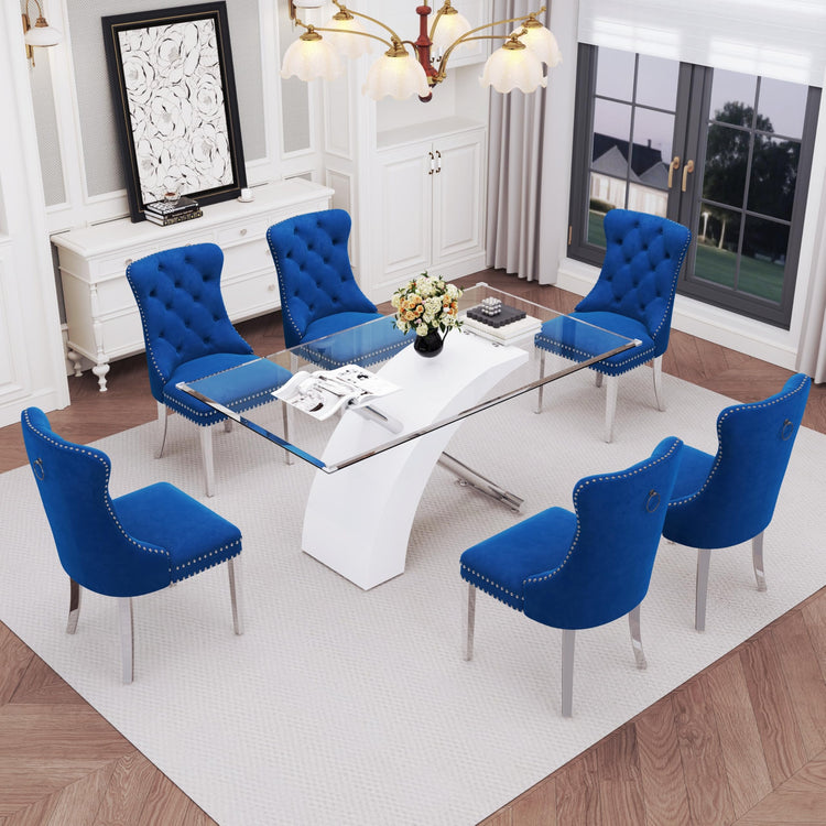 7 Piece Glass Dining Table Set for 6