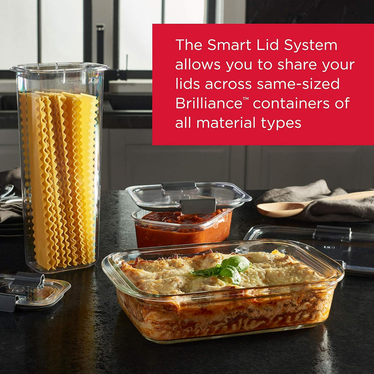Rubbermaid Brilliance Glass Food Storage Containers, 8 Cup, Set of 2, BPA-Free, Leak-Proof, Clear