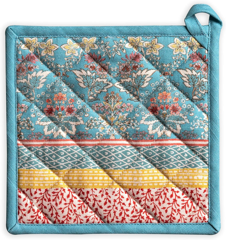 Maison d' Hermine Pot Holders 100% Cotton Heat Resistant Potholders 8" x 8" Hot Pads with Loop BBQ, Cooking, Baking, Grilling, Kitchen, Handling Hot Pans Spring/Summer (Pack of 1, Marquise)