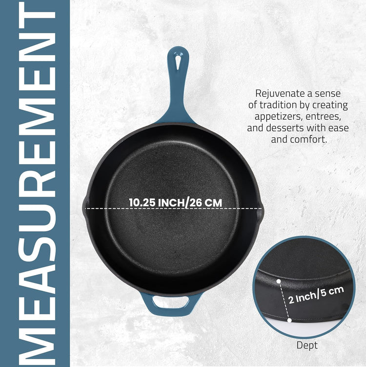 Utopia Kitchen Cast Iron Frying Pan 10.25 Inch, Cast Iron Chefs Pan, Pre Seasoned Skillet, Safe Grill Cookware for Indoor & Outdoor Use, Teal - Nestoria