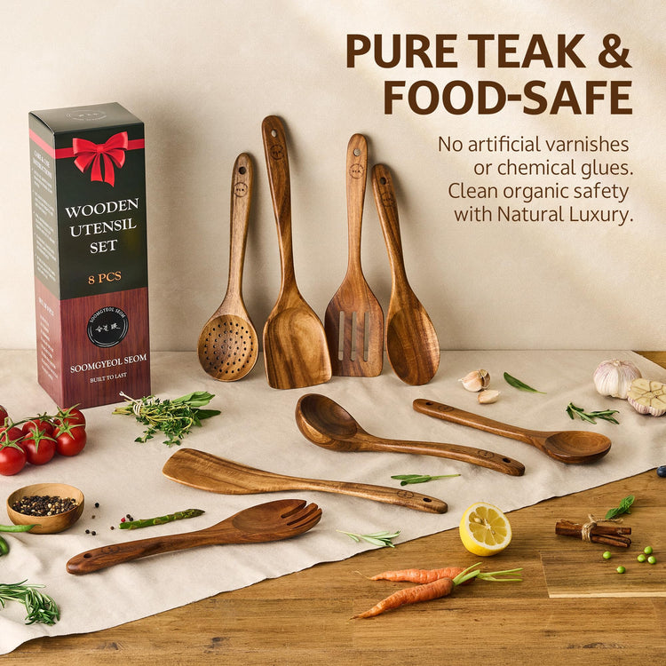8 Piece Teak Wood Cooking Utensil Set (8 Count)