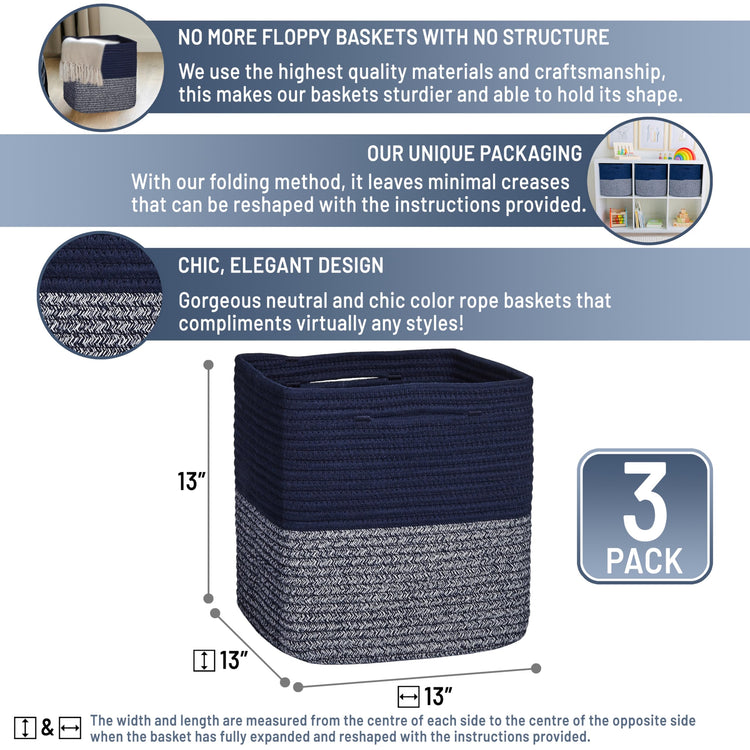 13 Inch Cube Storage Bins Cotton Rope Woven Baskets for Organizing 3 (3 Count)
