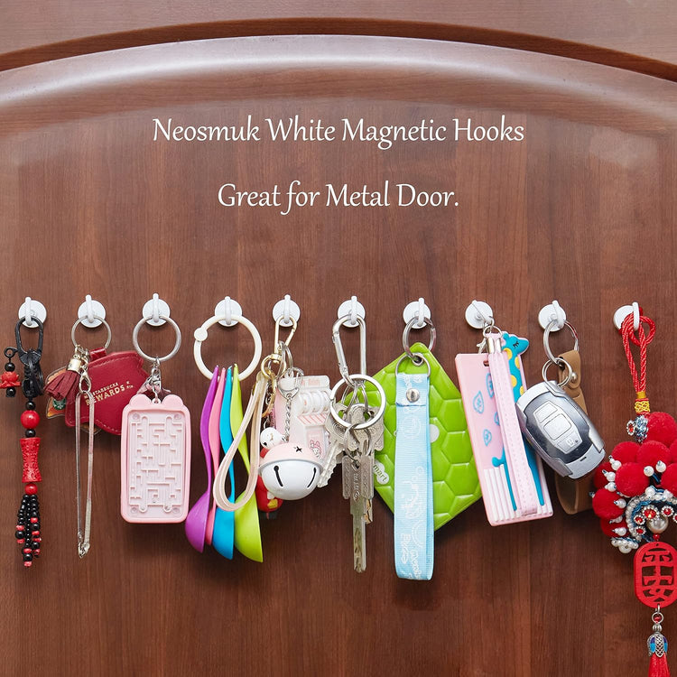 Neosmuk Magnetic Hooks,30lb+ Heavy Duty Earth Magnets with Hook for Refrigerator, Extra Strong Cruise Hook for Hanging, Magnetic Hanger for Cabins, Grill (White, 10 Pack)
