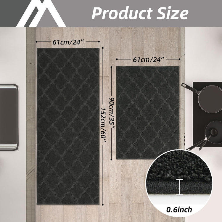 Soft Kitchen Rugs Set of 2 Non Slip 24"x35"+24"x60"