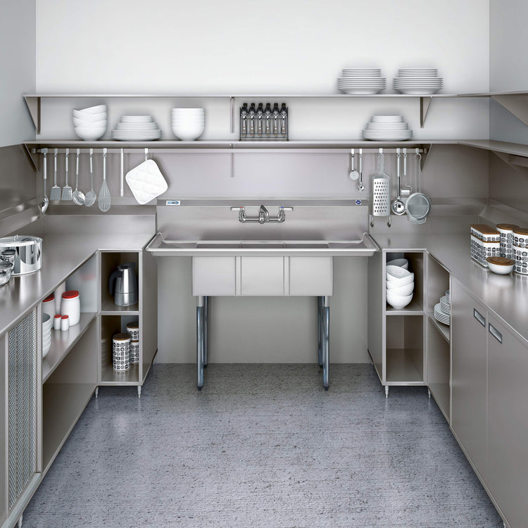SC101410 12B3 3 Compartment Stainless Steel NSF Commercial Kitchen Sink with Right and Left Drainboards