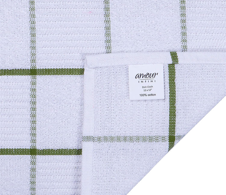 AMOUR INFINI Dish Cloths for Washing Dishes Set of 8 - Highly Absorbent, Super Soft Kitchen Dishcloths - Reusable Quick Dry Dish Rags for Cleaning & Drying Kitchen Linens (12x12 Inch - Green) - Nestoria