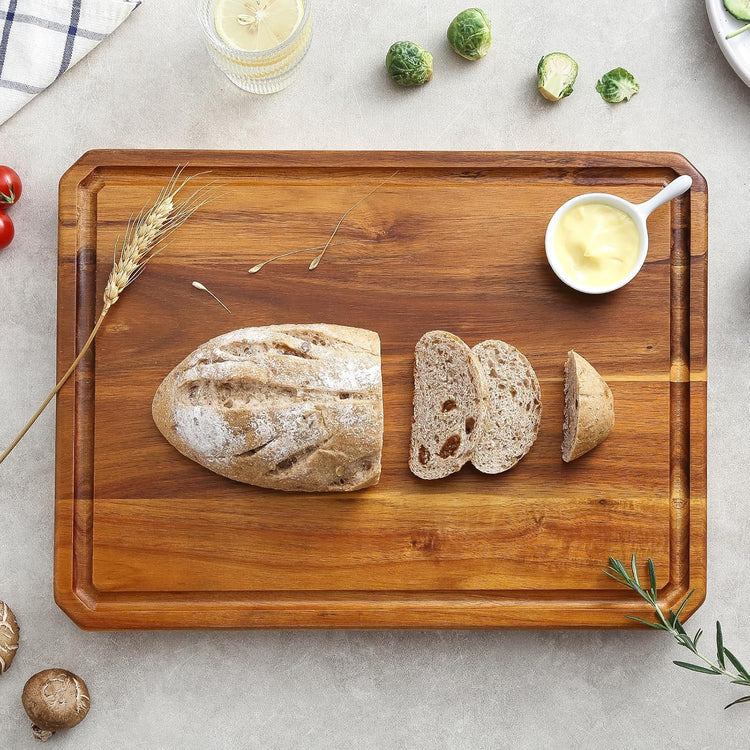 Large wood Cutting Board for Kitchen with Juice Handles , Chopping Board Cheese Charcuterie Board (Striped cutting board)