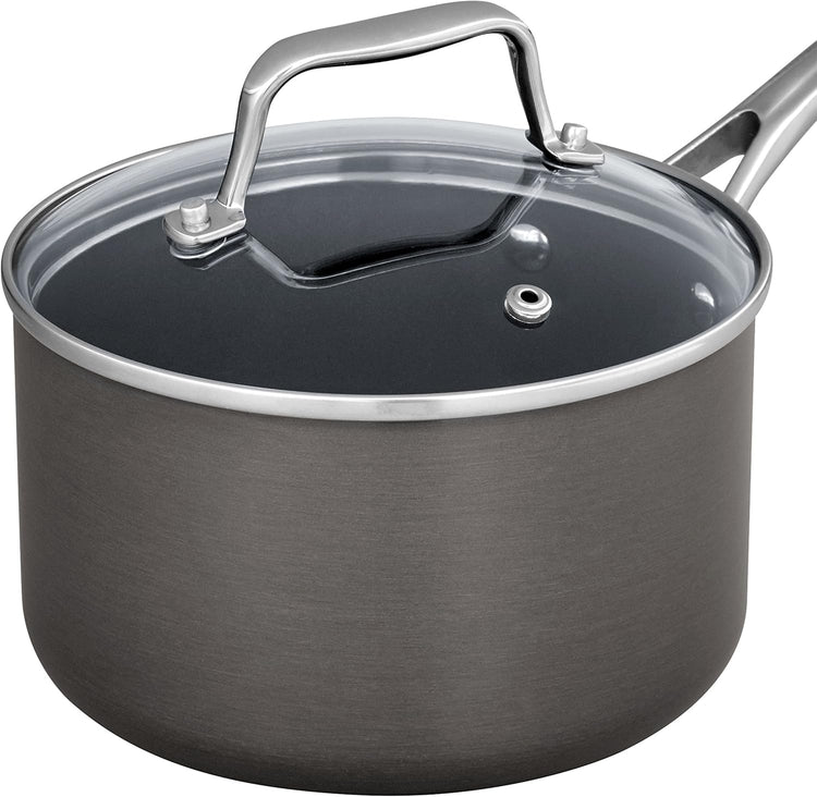 Amazon Basics Mini Sauce Pan With Lid, 1.9 Quarts, Hard-Anodized Non-Stick Aluminum, Gray (Previously Stone & Beam brand), pack of 1 - Nestoria