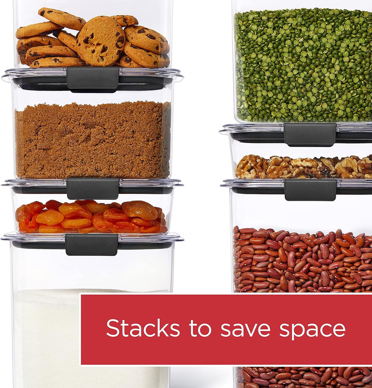 Rubbermaid Brilliance Food Storage Container, 16-Cup, Airtight | Clear/Grey | For Pantry Organization | Pack of 2