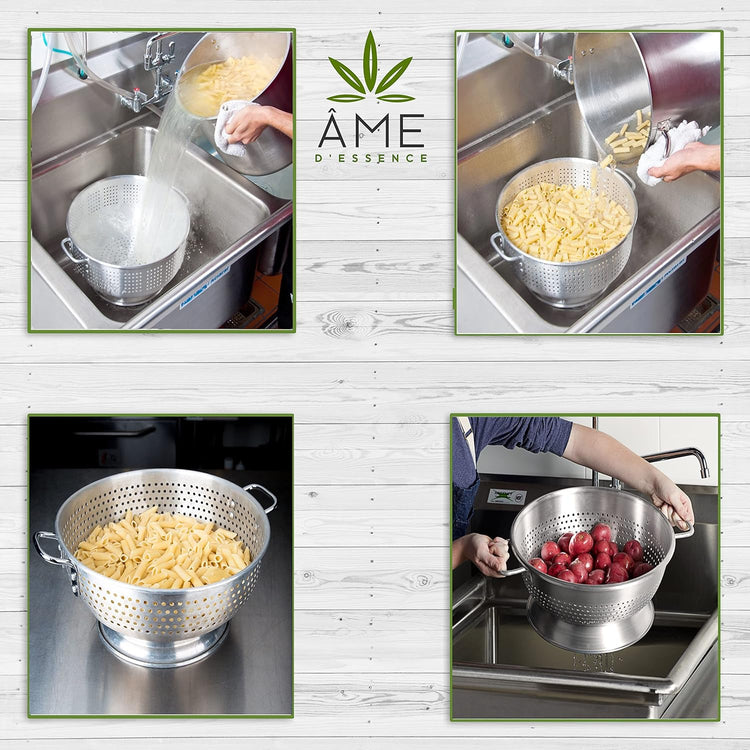 (8-QT) Aluminum Colander with Handles and Base Heavy Duty Commercial Grade