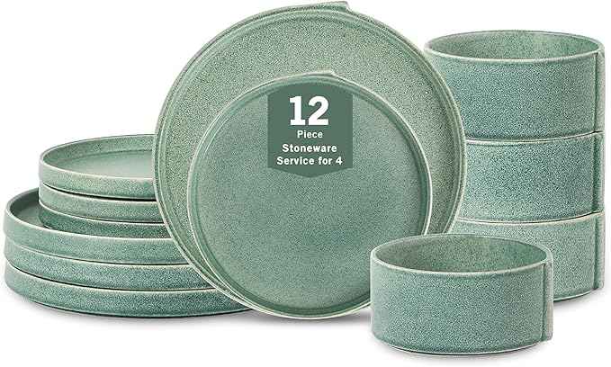 Stone Lain Bao 12-Piece Dinnerware Set Stoneware, Green