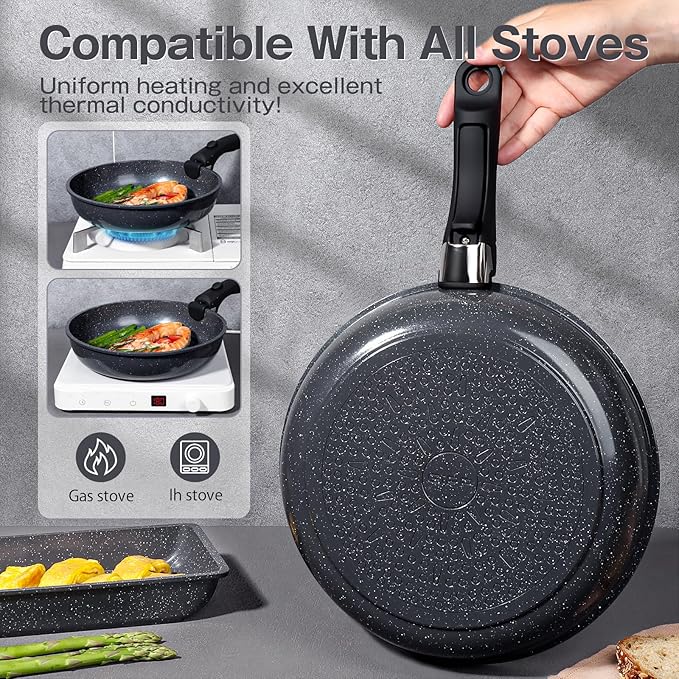 GiPP Ceramic Pots and Pans Set Non Stick, Nonstick Detachable Handle Cookware Sets, Non Toxic Induction Kitchen Pot and Pan with Removable Handle, Healthy RV Cookware, Dishwasher &Oven Safe, 7 Piece