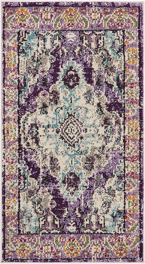 SAFAVIEH Monaco Collection Area Rug - 2'2" x 4', Violet & Light Blue, Non-Shedding & Easy to Clean, Distressed Medallion Design, Ideal for Front Door, Kitchen, Entryway, Accent Space (MNC243L)