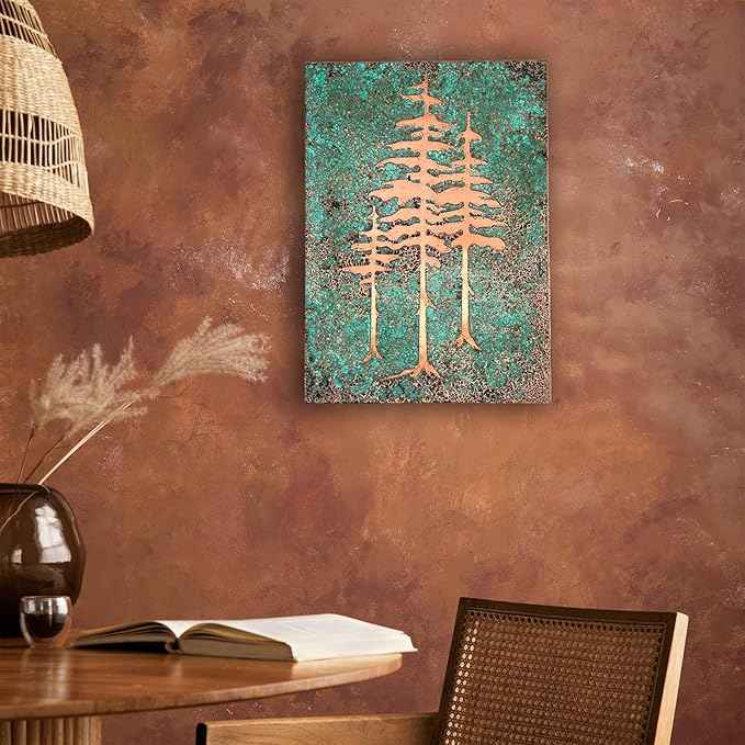 nooc art Handmade Copper Wall Art for Home, Living Room, Bedroom, Kitchen and Office Decor, Rustic Decorative Mural Art for Farmhouse Decor (Patina of Pine Tree, 9.8 x 13.8, Unframed)