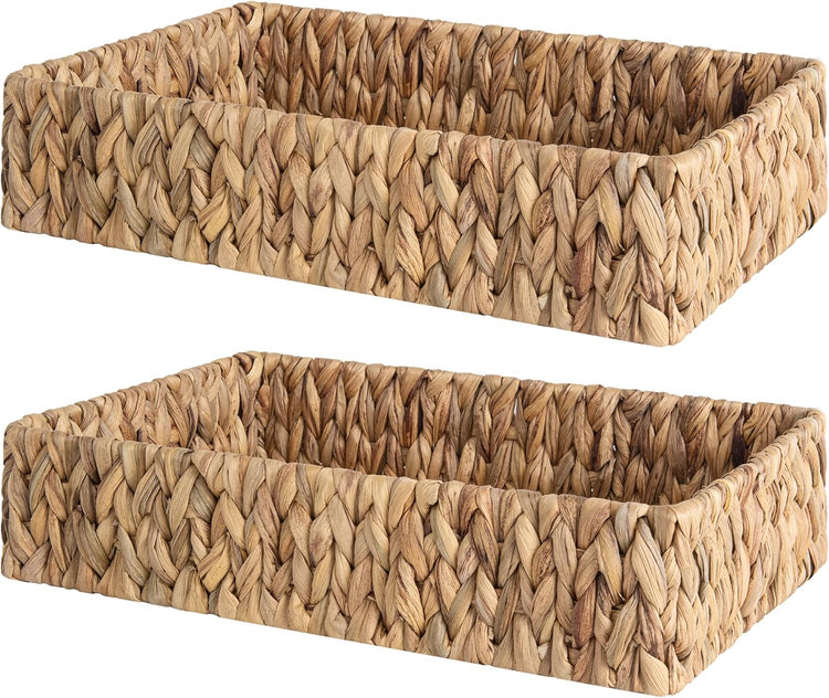 StorageWorks Large Water Hyacinth Tray for Bathroom, Wicker Storage Basket for Shelves, Handwoven Natural Hyacinth Baskets for Organizing, 2-Pack