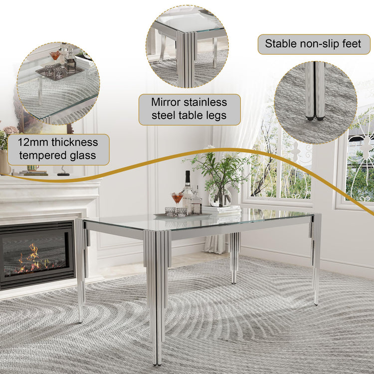 63'' Modern Glass Dining Table for 4