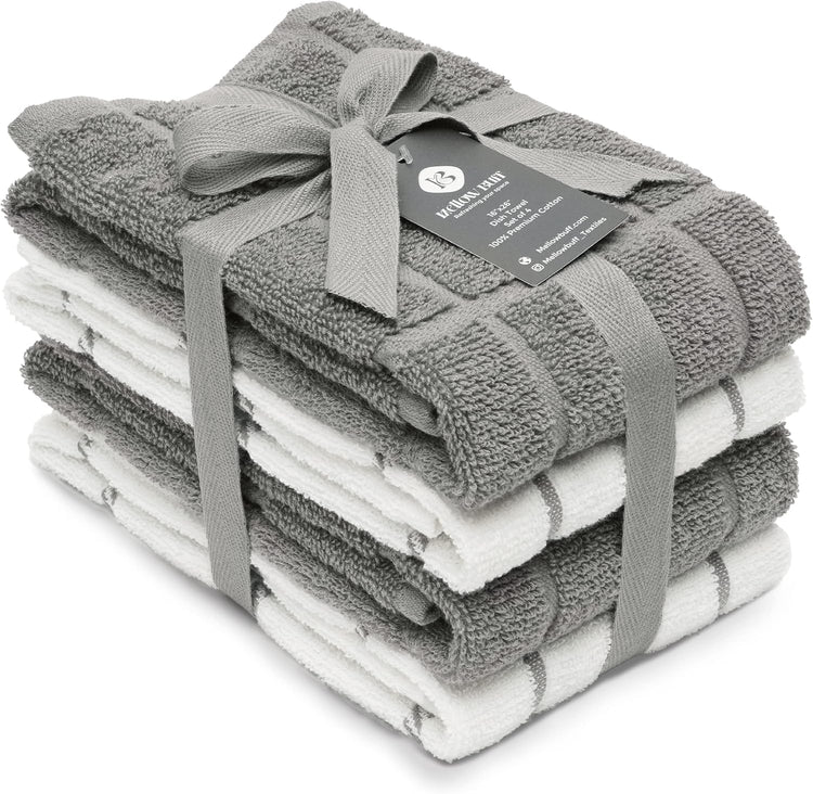 100% Cotton Terry Dish Towels, 4 Pack 16 x26 Inches, Super Soft and Absorbent Kitchen Towels, Perfect for Kitchen Cleaning and Dish Washing | Light Gray - Nestoria