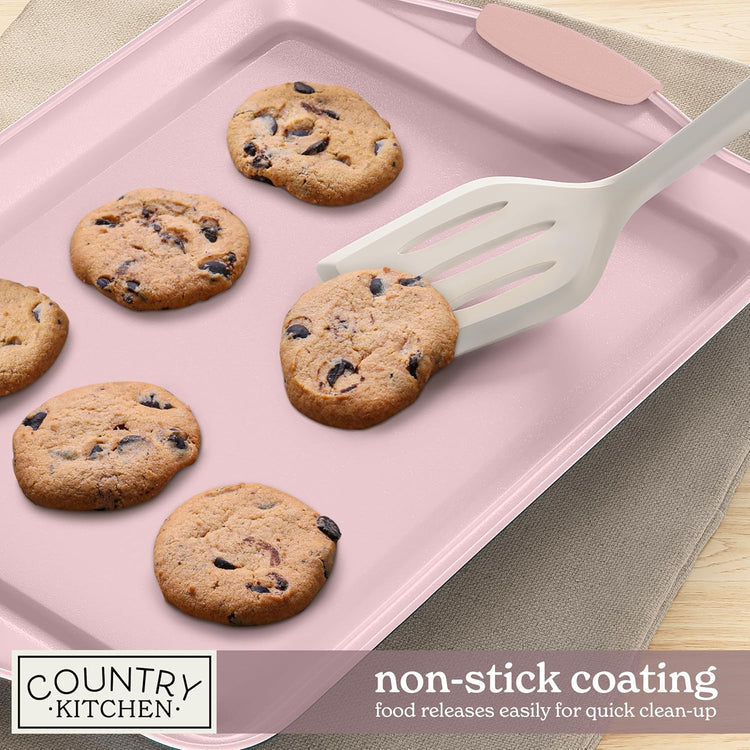 Country Kitchen Nonstick Stackable Bakeware Set - Heavy Duty, Durable, Easy Release Baking Set, Pink, 10 Pcs