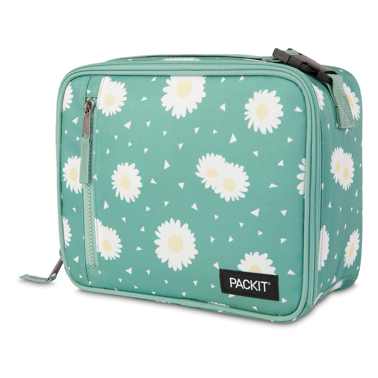 R) Freezable Classic Lunch Box, Daisy Sage, Built with EcoFreeze(R) Technology, Collapsible, Reusable, Zip Closure With Zip Front Pocket and Buckle Handle, Designed for Fresh Lunch On the Go