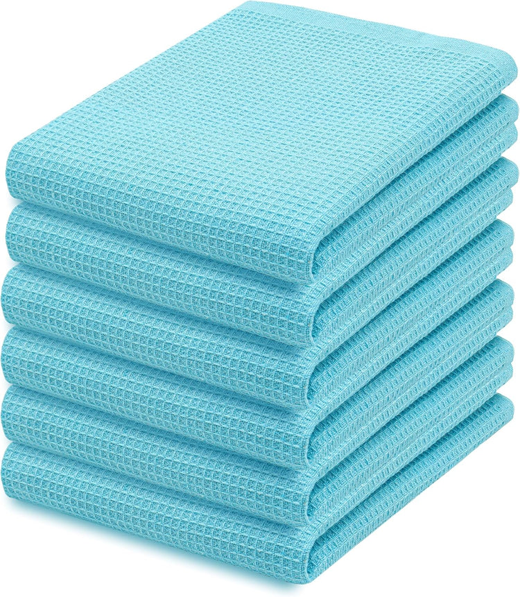 PurpleEssences Waffle Weave Kitchen Towel, 100% Cotton - 15 x 25 Inches, with Hanging Loop Ultra Soft Absorbent Quick Drying Dish Cloth, Tea and Hand Towels, 6 Pack - Spring Summer - Aqua Blue - Nestoria