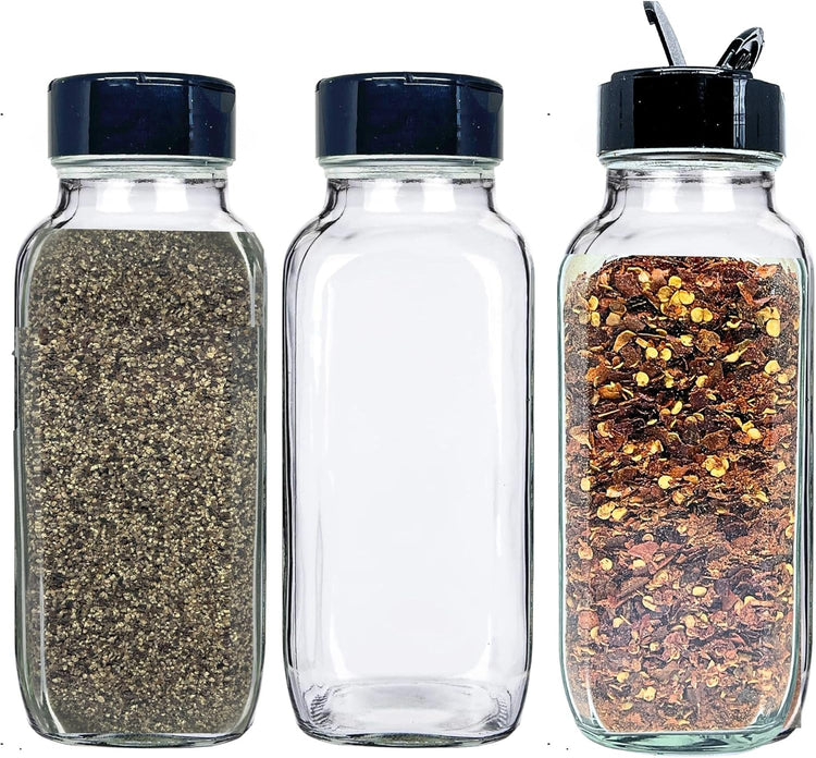 JARMING COLLECTIONS Glass Spice Jars with Shaker Lids - Spice Jars 16 oz for Food Storage, Spice Containers for Kitchen Organization and Storage, Bottles for Spices (Black - 16 Ounce 3 pack)