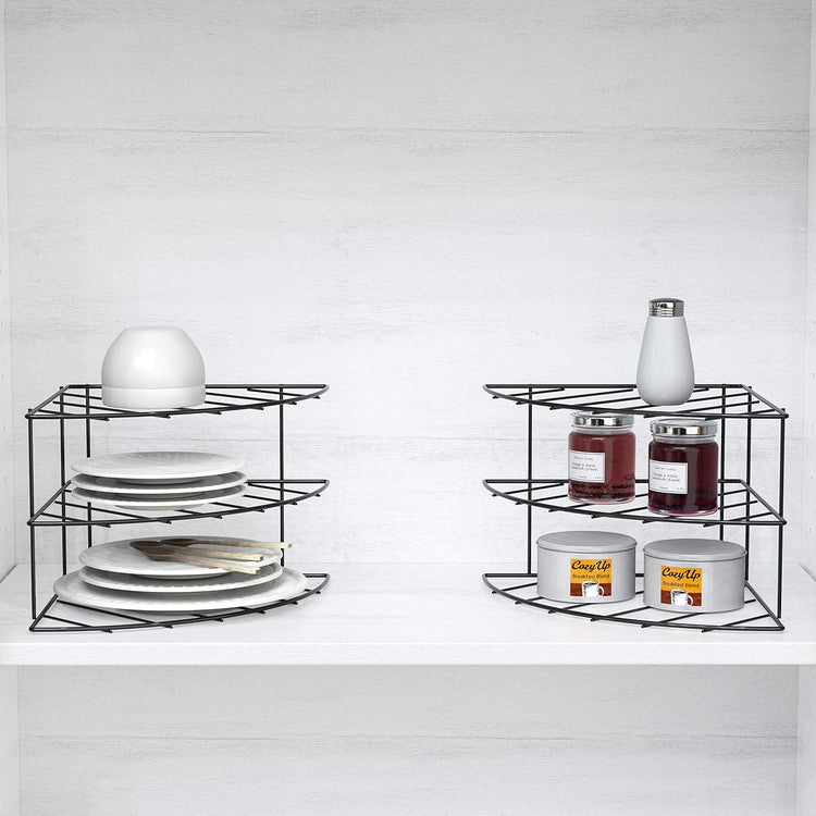 Deco Brothers 3-Tier Counter and Cabinet Corner Shelf Organizer, 2 Pack, Black