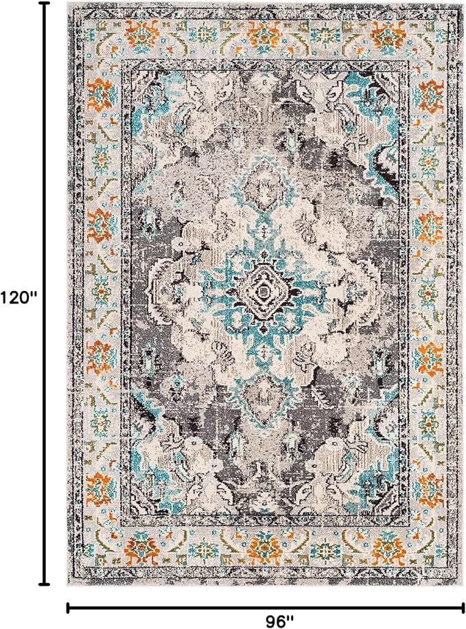 SAFAVIEH Monaco Collection Area Rug - 8' x 10', Grey & Light Blue, Non-Shedding & Easy to Clean, Distressed Medallion Design, Ideal for Living Room, Bedroom, Dining Space (MNC243G)
