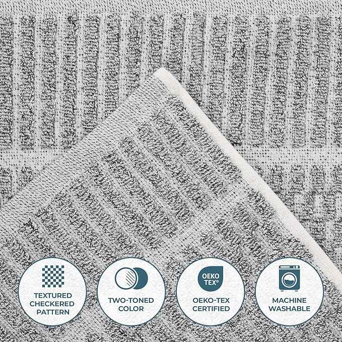 Superior Juno Viscose Cotton Blend Medium Weight Towels, for Kitchen, Bathroom, Shower, Spa, Plush, Quick Dry, Soft Towels, Bath Essentials, Border Detail, Absorbent Hand Towels, Set of 6, Charcoal