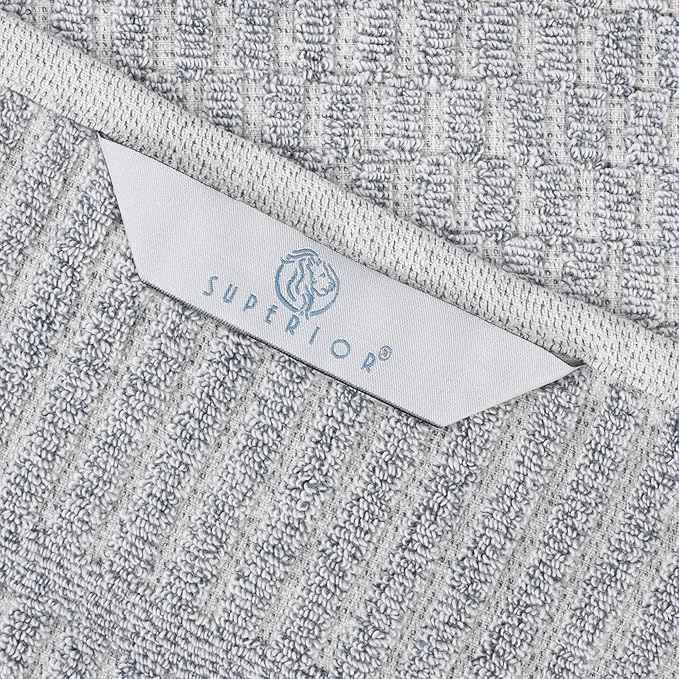 Superior Juno Viscose Cotton Blend Medium Weight Towels, for Bathroom, Shower, Spa, Plush, Quick Dry, Ultra-Soft Towels, Bath Essentials, Border Detail, 9 Piece Assorted Towel Set, Denim Blue