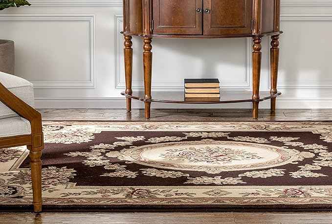 Pastoral Medallion Brown French (7'10'' x 10'6") Area Rug European Floral Formal Traditional Area Rug Easy Clean Shed Free Modern Classic Contemporary Thick Soft Plush Living Dining Room Rug