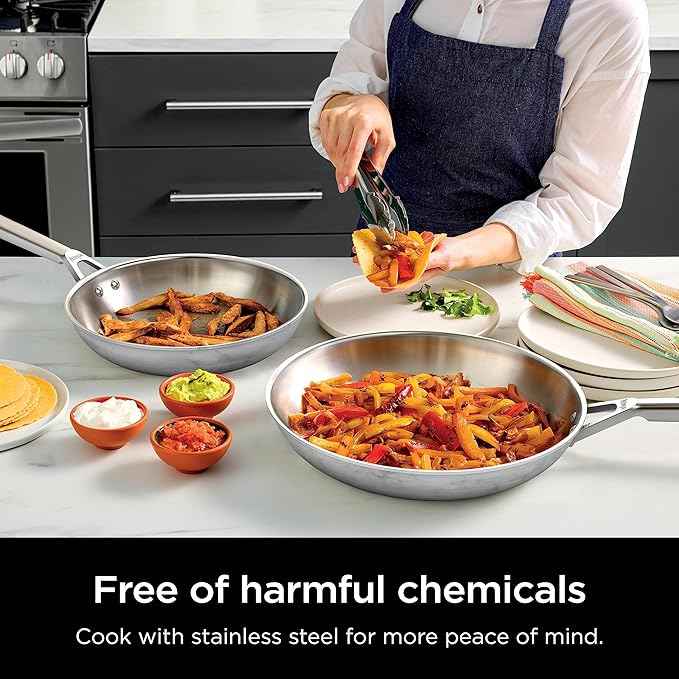 Ninja EverClad Stainless Steel Cookware 12 Piece Pots & Pans Set, All Stovetops & Induction, Oven Safe to 600°F, Tri-Ply Commercial-Grade, C99012