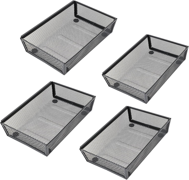 Mesh Tray Kitchen Drawer Utensil Cutlery Tray Office Supplies with Inter-locking Arm Drawer Dividers Organizer for Silverware, Flatware, Home,Office, School,Bedroom(9"X6"4pack) Black