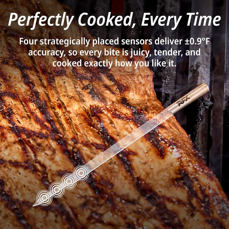 RFX | Smart Wireless Meat Thermometer | Wi-Fi & Radio Frequency | Stronger Signal Than Bluetooth | Meat Probe for Use in Smoker, Grill, BBQ, Oven - 1-Probe Kit