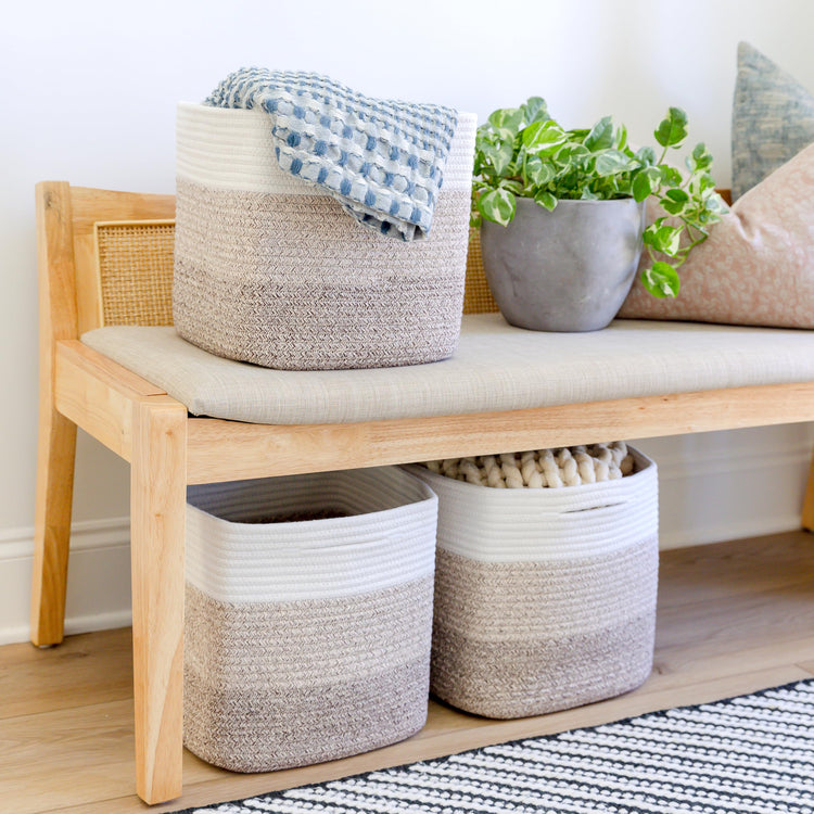 Storage Cubes 11 Inch Cotton Rope Woven Baskets for Organizing (3 Count)