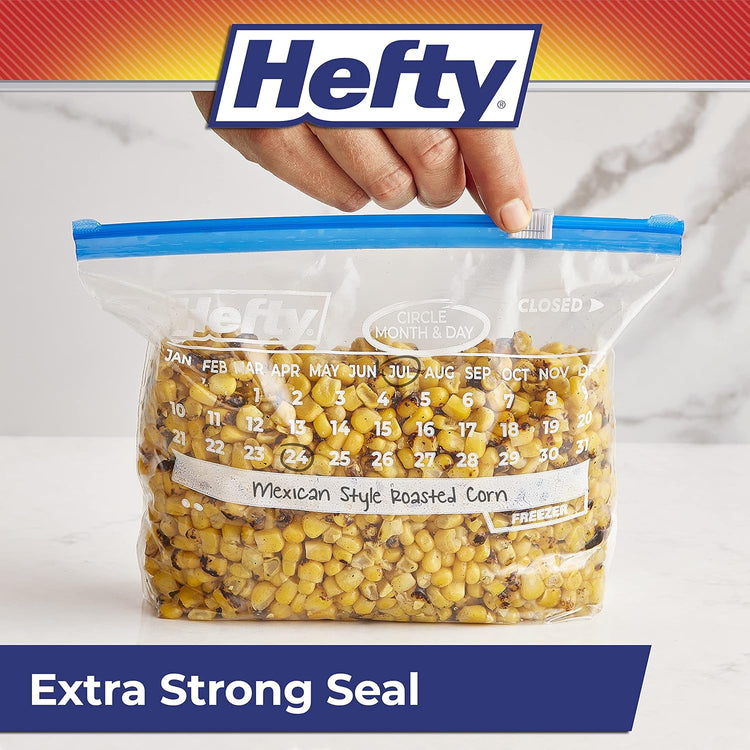 Hefty Calendar Slider Quart Freezer Bags, 1 Quart Slider Bags with Stand and Fill Expandable Bottoms, Helps Prevent Freezer Burn, 35 Count (Pack of 4)