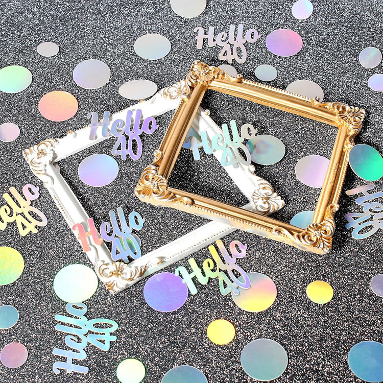 40th Birthday Confetti for Table Iridescent Birthday Party Decorations for Her Circle Dots Hello 40 Women Forty Years Old Birthday Table Scatters Decor Anniversary Party Supplies 300PC