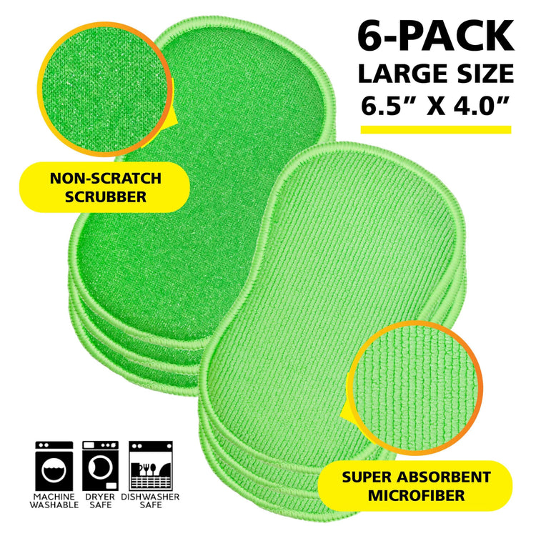 Tub-N-Tile by Tuff-Scrub, Large, 6-Pack, Microfiber, Scrub-N-Wipe Pad, Multi-Surface, Non-Scratch, Dual-Sided, Scrubber for Tubs, Tiles, Sinks – Machine Washable, Durable Kitchen Sponge (6 Count)