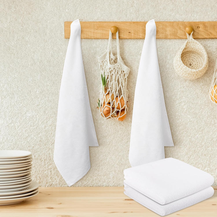 DG Collections Terry Dish Towels, 100% Cotton Kitchen Towels, Set of 6 (18x28 inch) Hand Towels - 400 GSM, Absorbent Terry Cloth Dish Towels for Kitchen, Soft Tea Towels - White Color - Nestoria