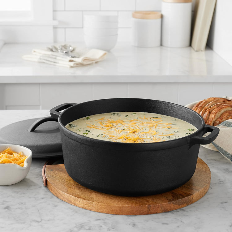 Amazon Basics Round Pre-Seasoned Cast Iron Dutch Oven Pot with Lid and Dual Handles, Heavy-Duty & Large, 7-Quart, Black - Nestoria