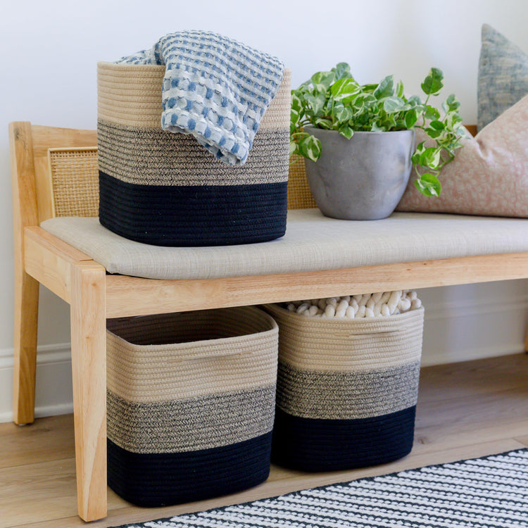 Storage Cubes 11 Inch Cotton Rope Woven Baskets for Organizing (3 Count)