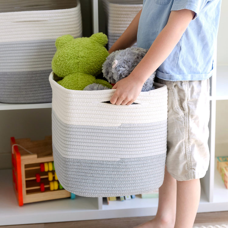 Storage Cubes 11 Inch Cotton Rope Woven Baskets for Organizing (3 Count)